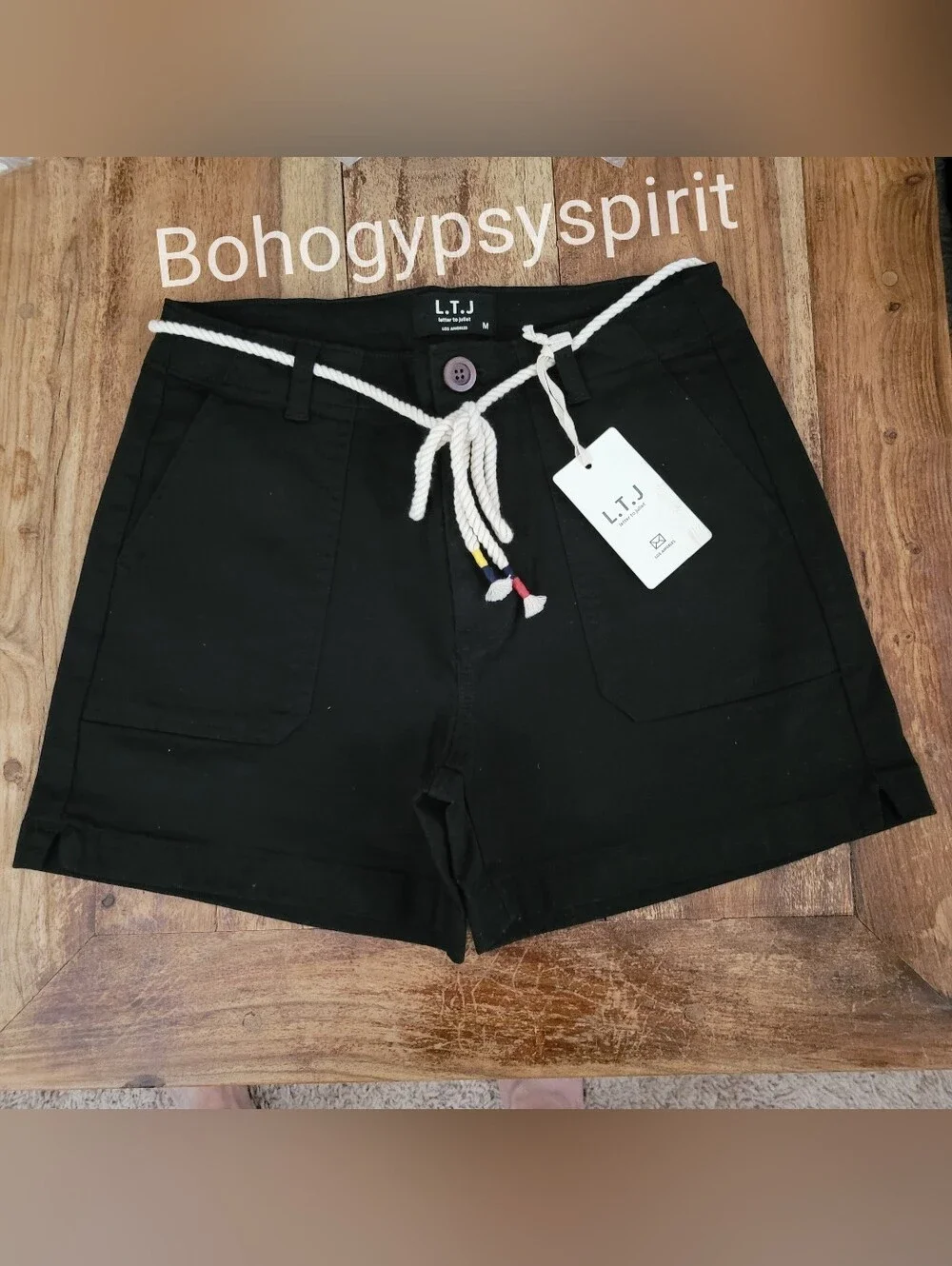 $60 NWT L.T.J Letter to Juliet High Rise Chino Shorts, Medium Black